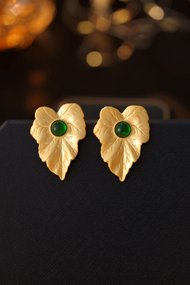 Monet's Grace: 'Tryst of Fate' Handcrafted French Vintage Green Glass Stud Earrings