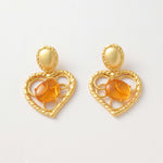Vintage Queen: Antique Gemstone-Encrusted Heart Filigree Earrings with Regal Elegance